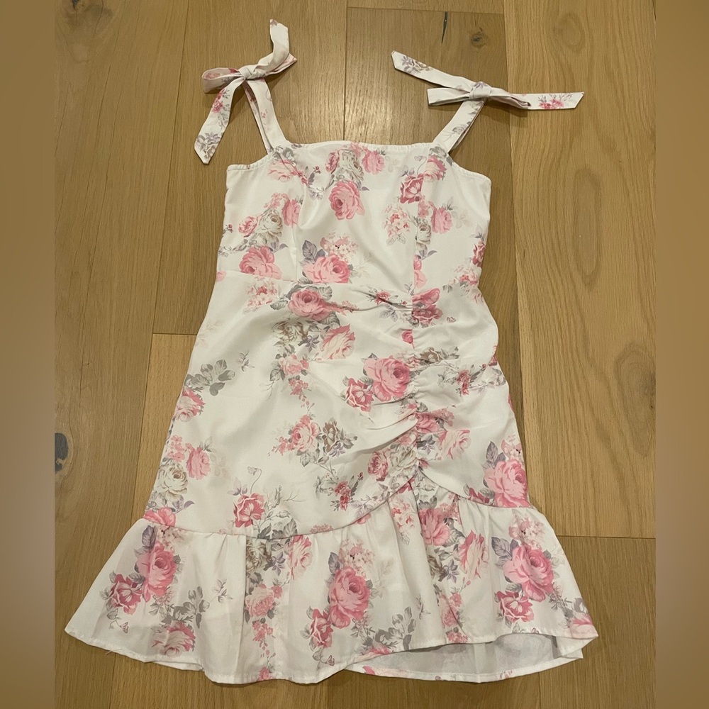 SHEIN Teen Floral Pink and White Kids Dress